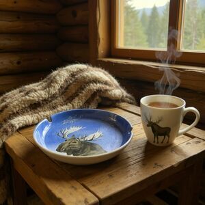 Vintage Matthew Adams Hand Painted Moose Ashtray Signed